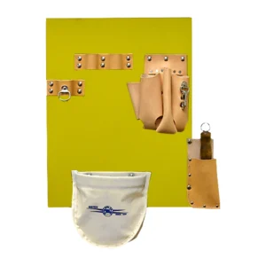 Aerial Tool Board with Wide Lip, Made w/ 4-Pkt Leather Pouch, Canvas Pouch